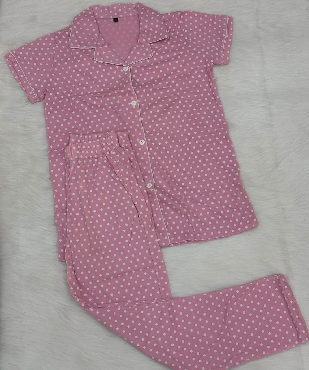 Comfort cotton Night Suit with trouser Pockets Pink